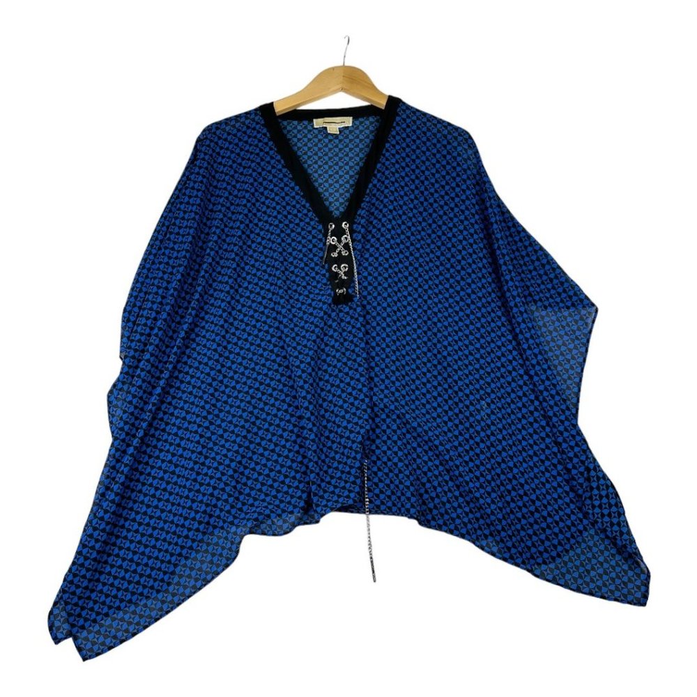 Michael Kors Sheer Geometric Print Blouse sz S/M‎ Black/Blue